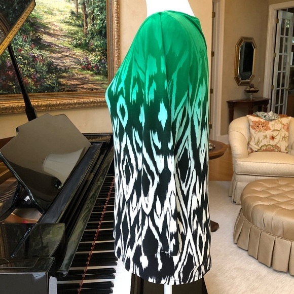 CALVIN KLEIN Green Black Bateau Neck Silky 3/4 sleeve top Women’s size small - Picture 4 of 13